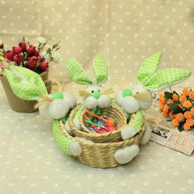 Green gingham Easter Bunny three piece woven storage baskets can hold Easter egg decoration storage