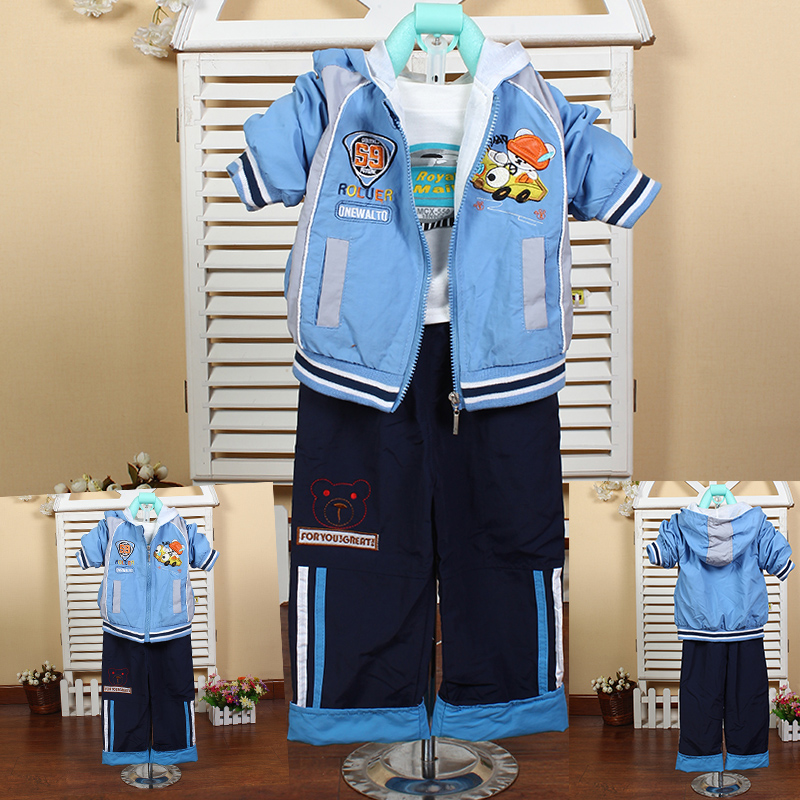 义乌购爆款新款男童卡通白T恤绣花汽车三件套套装