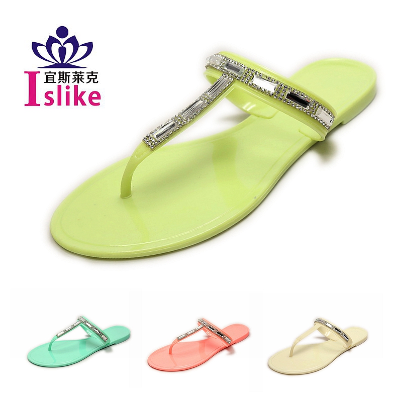 【订单】爆款糖果色夹角T型带时尚女拖鞋 平底防滑人字水晶拖鞋