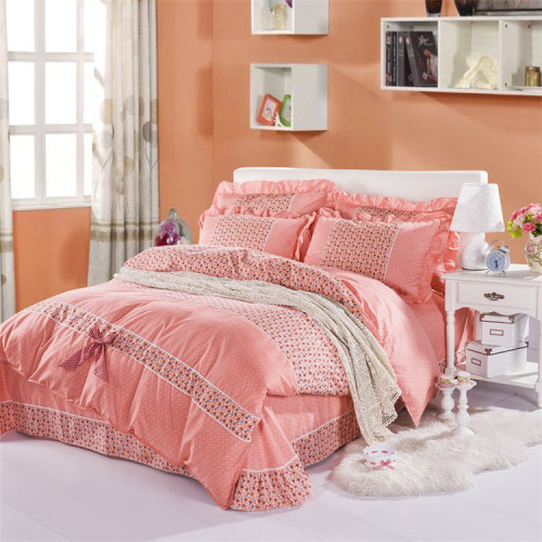 Yiwu Snow Pigeon Korean-Style Skin-Friendly Velvet Four-Piece Bow Princess Ruffled Brushed Cotton Four-Piece Quilt Cover