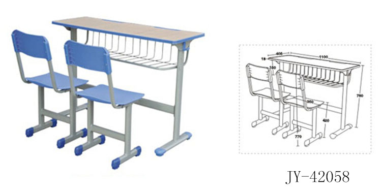jy-42058注塑包边双人固定式课桌椅