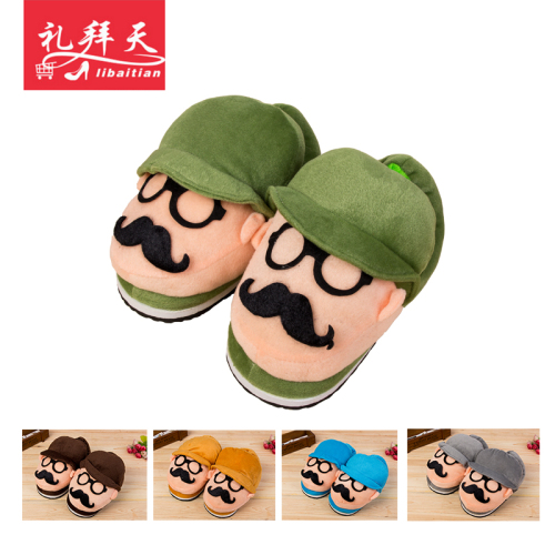 winter hooded beard couple home non-slip thickened warm cotton slippers factory direct sales