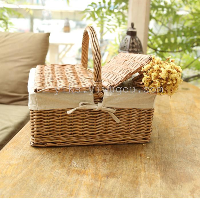 willow portable desktop storage basket rattan picnic basket