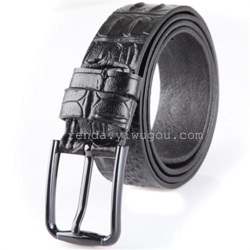 Crocodile Business Cowhide Leather Belt Men‘s Leather Belt Pin Buckle Belt Leather Belt