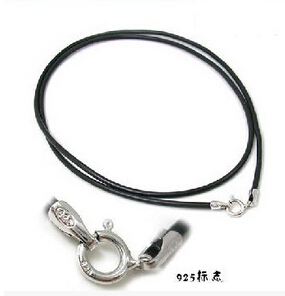 Huasheng & pengfeng 925 pure silver plated platinum spring buckle real cowhide rope manufacturers direct sales