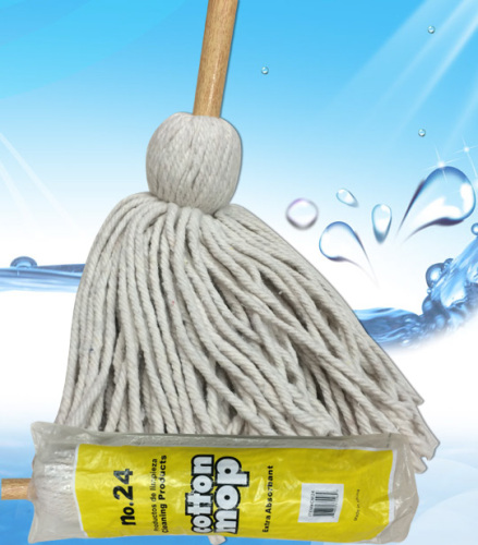 Cotton Yarn Wooden Rod Mop Hand-Tied Wooden Handle round Head Wooden Mop Foreign Trade Export Mop No. 24 No. 32