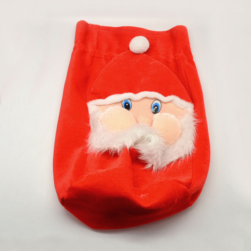 红色密丝绒老人脸绒布圣诞袋
