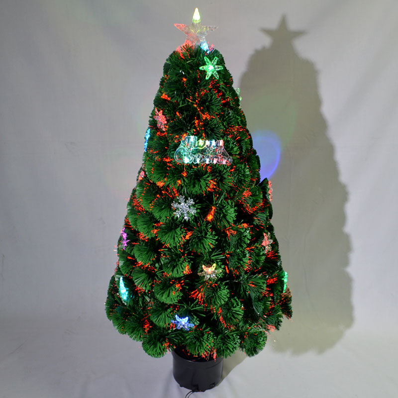 绿色PVCLED饰品混带字牌光纤圣诞树