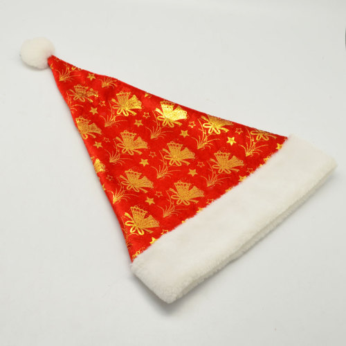 HS-1231-7 Red Flannel Printed Gold Bell Composite Christmas Hat