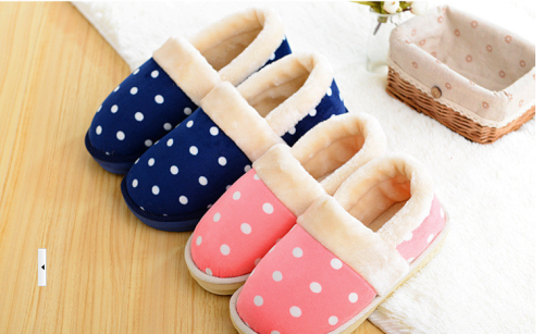 bag heel cotton slippers autumn and winter new polka dot plush thickened non-slip interior home confinement shoes warm cotton shoes wholesale