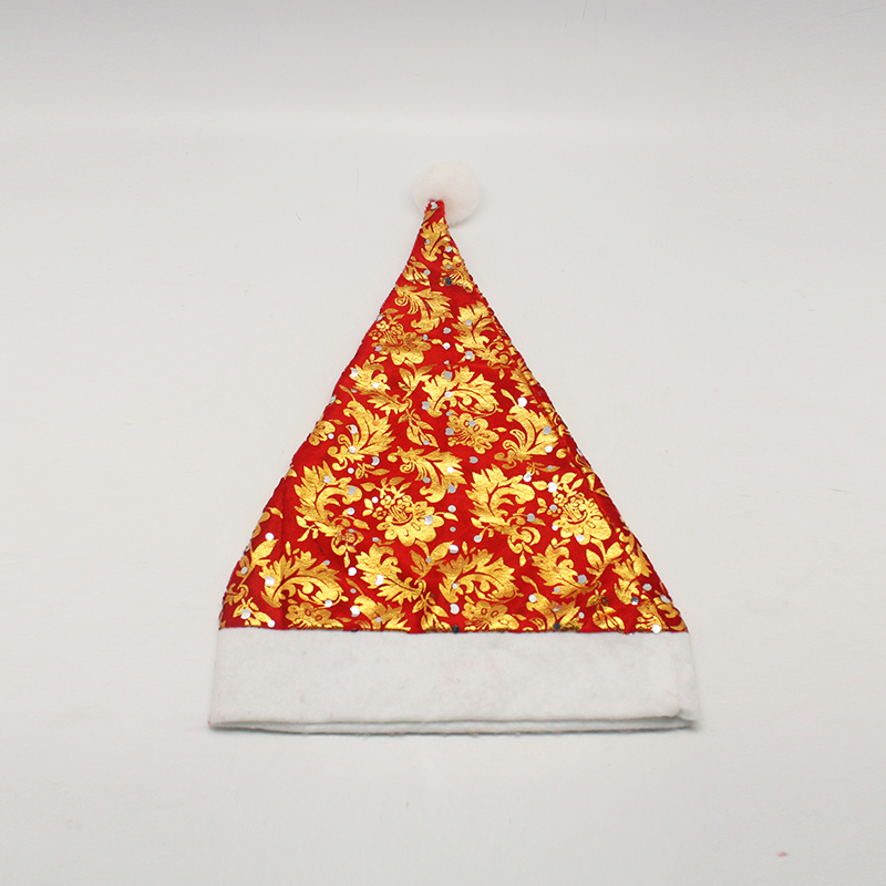 大红金丝绒凤尾亮片普通圣诞帽
