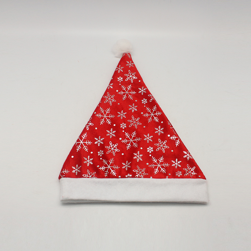 双色大红金丝绒印银雪花复合帽