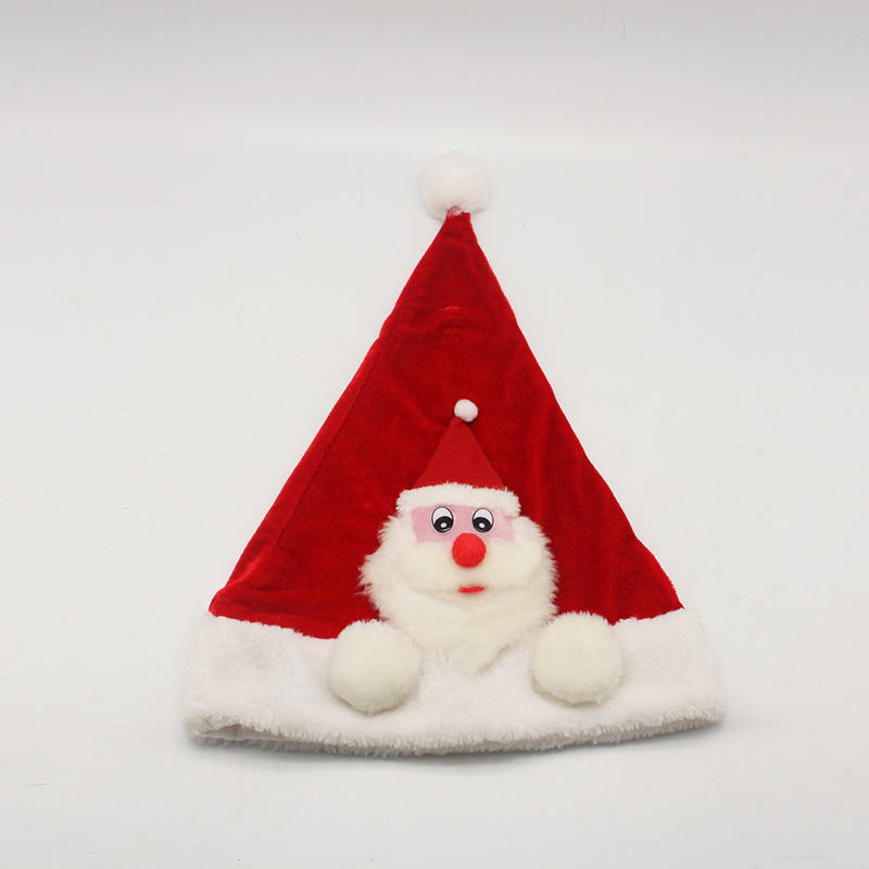 大红短毛绒金丝绒老人面具帽