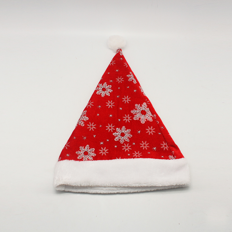 大红短毛绒烫粉雪花复合帽