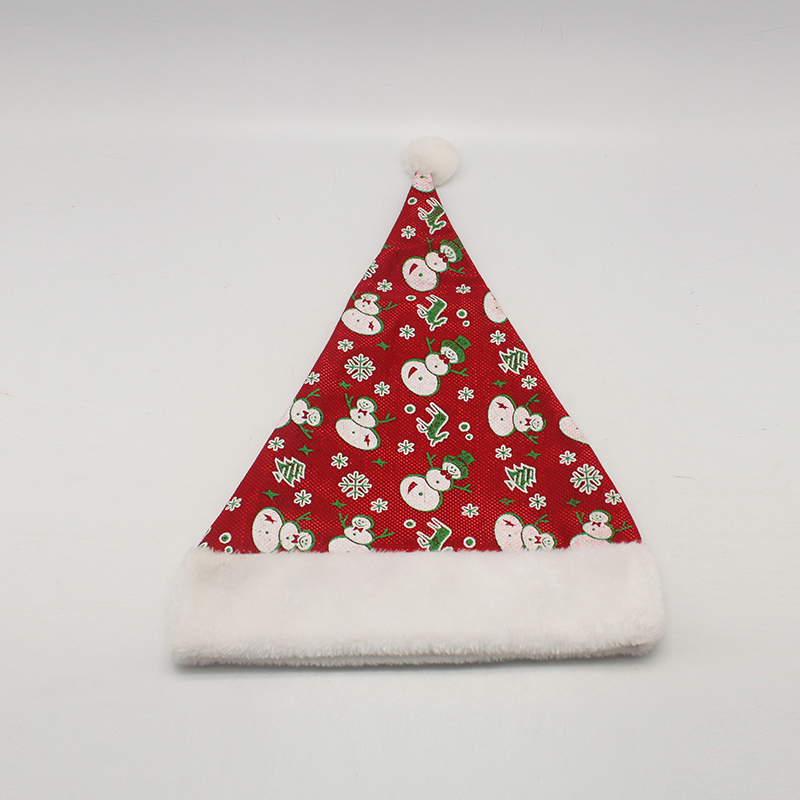 红色短毛绒金线雪人帽