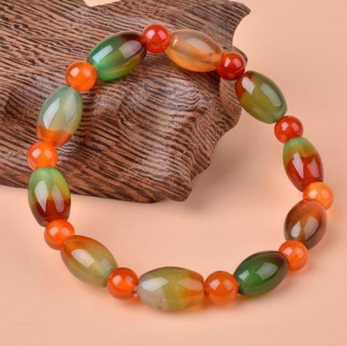 Buddha Beads Red Agate Peacock Agate Colorful Oval Women‘s Agate Bracelet