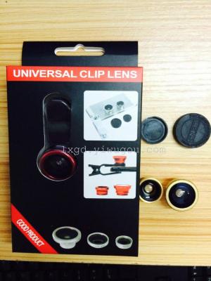 Universal clip wide angle macro three-in-one camera phone lens fish eye camera lens