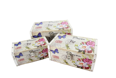 Pure handwork made European style butterfly long square dry flower box three-piece collection box home accessories box