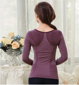 女士低胸蕾丝大V领单层中厚发热纤维保暖内衣