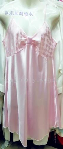 silk-like pajamas summer dress women‘s pink plaid jacquard cute sexy suspenders ice silk nightdress women‘s two-piece set