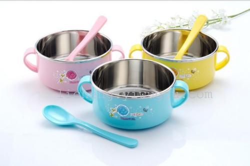 children‘s bowl stainless steel bowl set baby cup cute cup double-layer cup