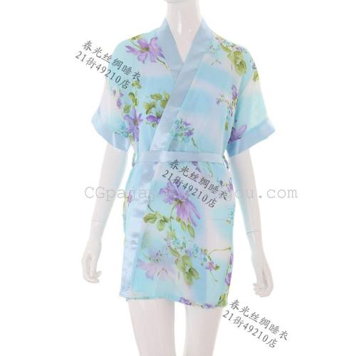Imitated Silk Pajamas Summer Women‘s Mesh Chiffon Cute Flowers Sexy and Breathable Sling Ice Silk Nightdress Foreign Trade Three-Piece Set