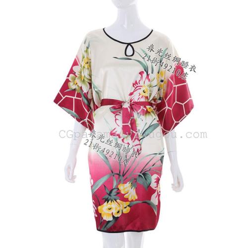 summer women‘s artificial silk classical orchid pullover foreign trade single robe nightdress plus size pajamas
