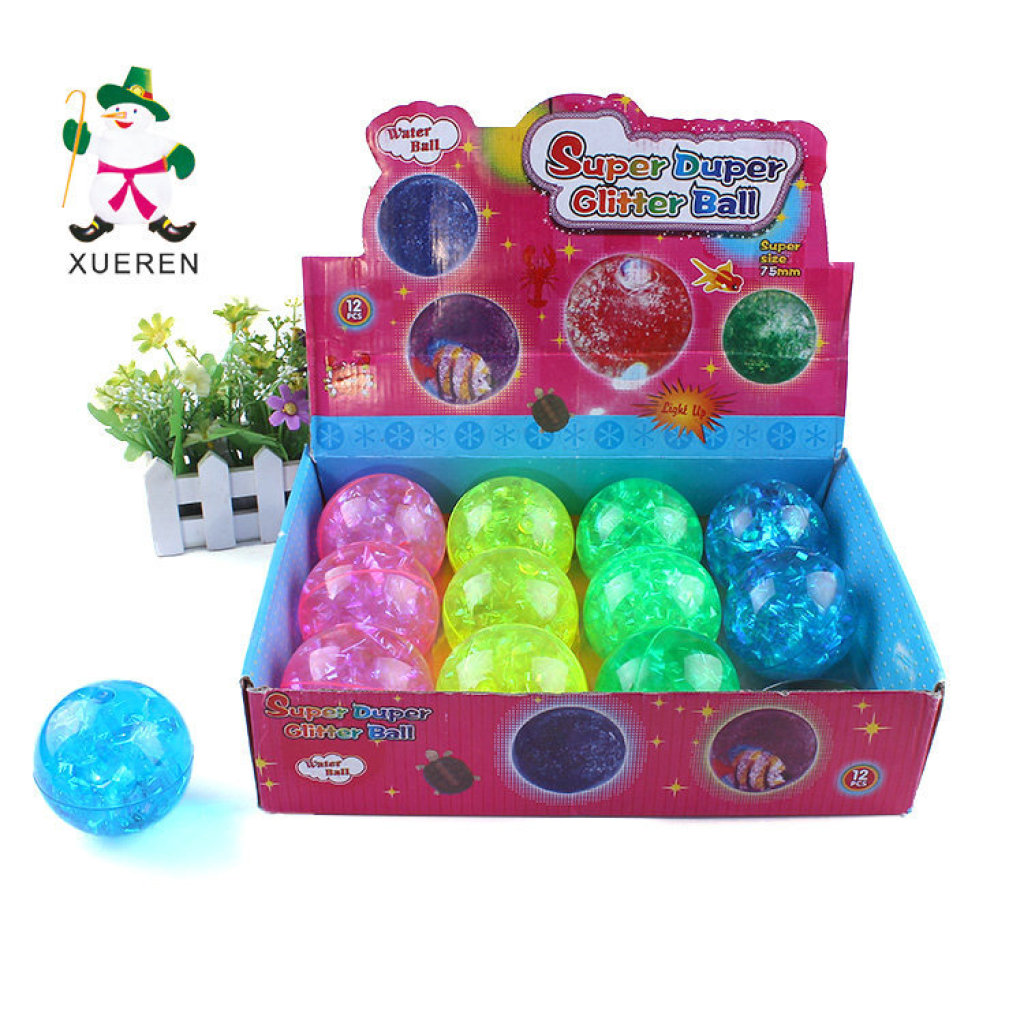 儿童6.5cm带宽彩带水晶弹力球 闪光玩具 发光水球 跳跳球