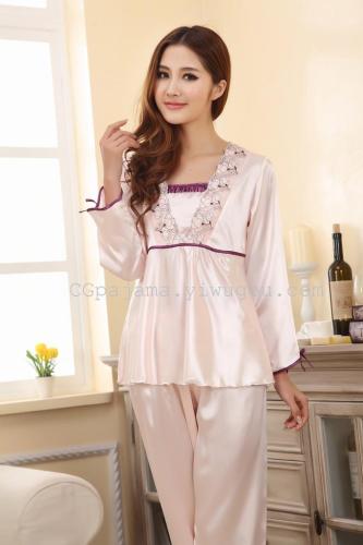Summer Women‘s Artificial Silk Sling Pajamas Sexy Embroidered Short-Sleeved Homewear Suit Two Pieces 2014