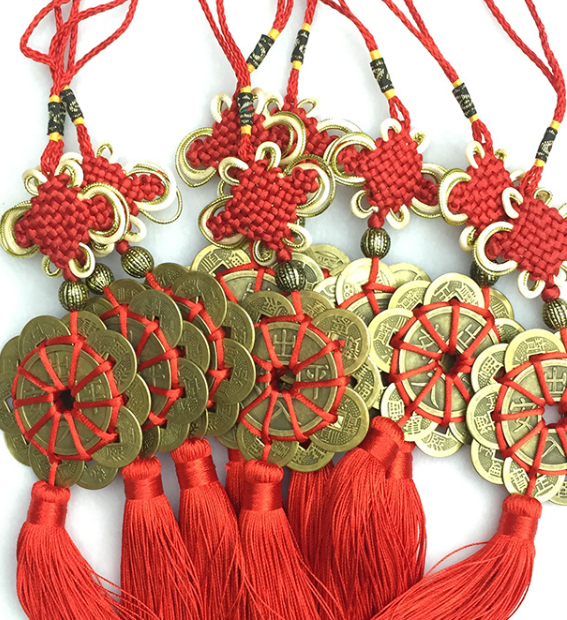传统中国结梅花五帝钱铜钱 喜庆用品挂饰 汽车挂件