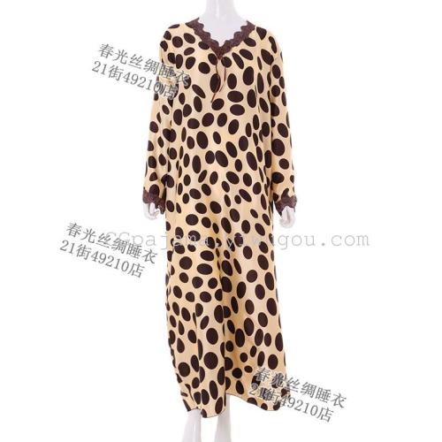 foreign trade new imitation silk dots nightgown nightdress lace high-end european palace style arab plus size nightgown