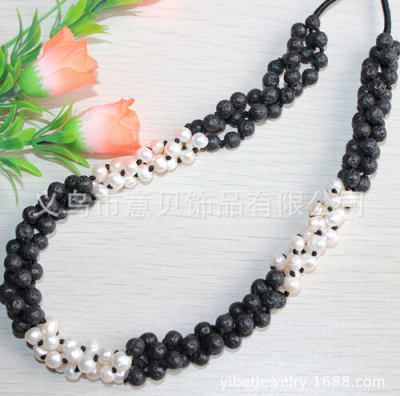 [YiBei coral] natural coral volcanic rock pearl 1+1 Knot Necklace foreign trade fever