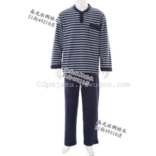 winter foreign trade coral polar fleece double-sided velvet suit men and women striped plus size pajamas homewear