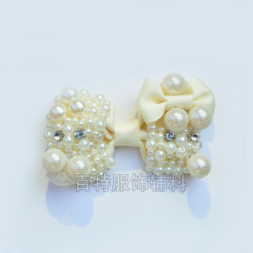 2015 new women‘s pearl shoe flower high-grade ribbon beaded shoe accessories single shoes bow shoe buckle