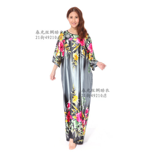 Foreign Trade New Imitated Silk Pajamas Nightdress High-End European Court Style plus-Sized Nightgown