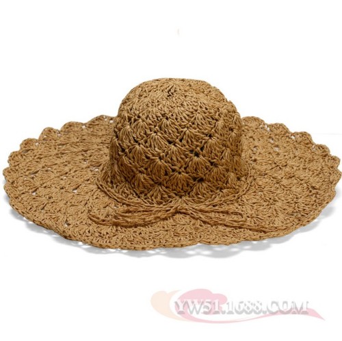 Handmade Hollow-out Big Brim Straw Hat Curling Sun-Proof Beach Hat Women‘s Pastoral Sun-Proof Hat