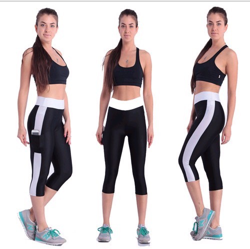 foreign trade fashion fitness sports women‘s cropped side pocket stretch hip lift leggings