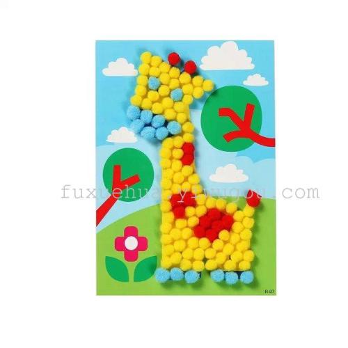 diy pompom stickers art material package educational toys handmade stickers hair ball painting stickers with glue