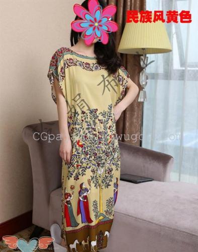 foreign trade new cotton silk pajamas nightdress high-end flower european court style arab plus size robe spot