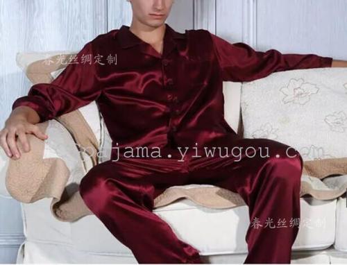 High-Grade Silk Pajamas Men‘s Comfortable Breathable Elegant Elegant Artificial Silk Pajamas Summer Foreign Trade home Wear