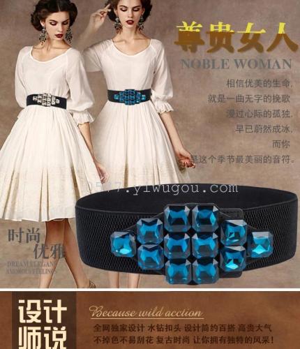 Shiny Crystal Inlaid Elastic Waist Seal Women‘s All-Match Fashion Belt Cummerbund 1533