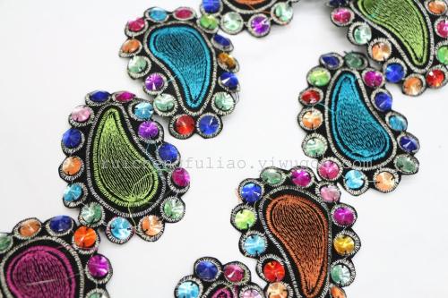 7cm spot beaded lace， ethnic embroidery color adhesive clothing accessories