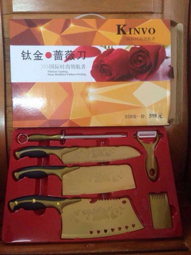 A Must-Have Hundred-Year Rose Knife， Gold Knife， Titanium Knife， Six-Piece Knife Set， Factory Direct Sales