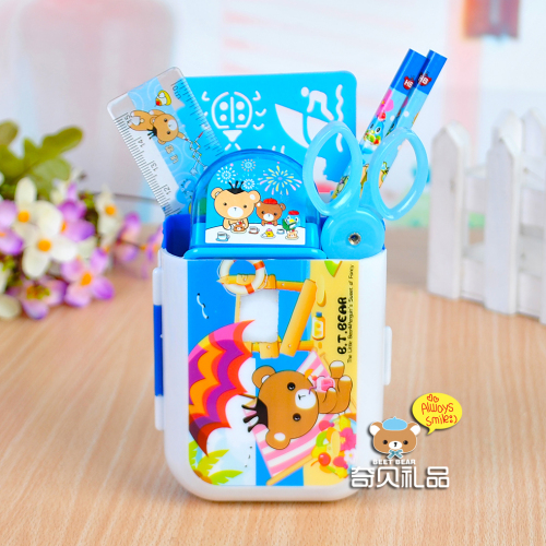 Korean Style Creative Cute Cartoon House Pen Holder Stationery Set Gift Box Pupils‘ Stationery School Supplies