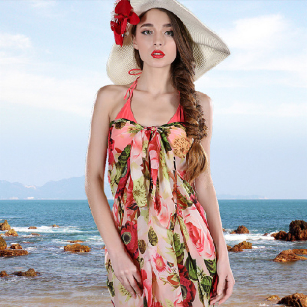 海边度假波西米亚长裙大摆雪纺吊带连衣裙露背沙滩裙显瘦WX025-阿里巴巴