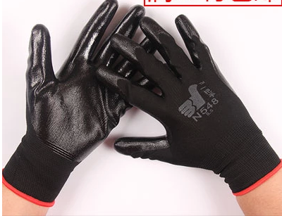 dengsheng one handle n548 nylon nitrile non-slip labor gloves soft rubber dipped black wear-resistant wholesale