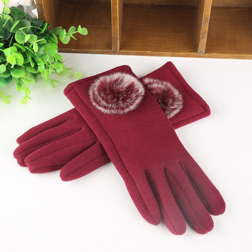 Non-Inverted Fur Ball Gloves Touch Screen Non-Inverted Real Fur Korean Style Thermal Gloves