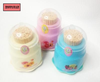 Toothpick wholesale bamboo cover round plastic bottle printing mixed color