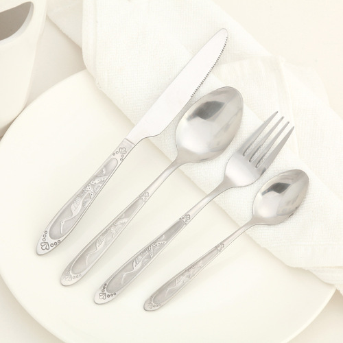 chengfa stainless steel tableware pine crane knife， fork and spoon four components stainless steel knife， fork and spoon factory direct