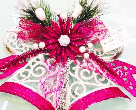 2015款 圣诞树挂件 蝴蝶结圣诞两片钟 批发